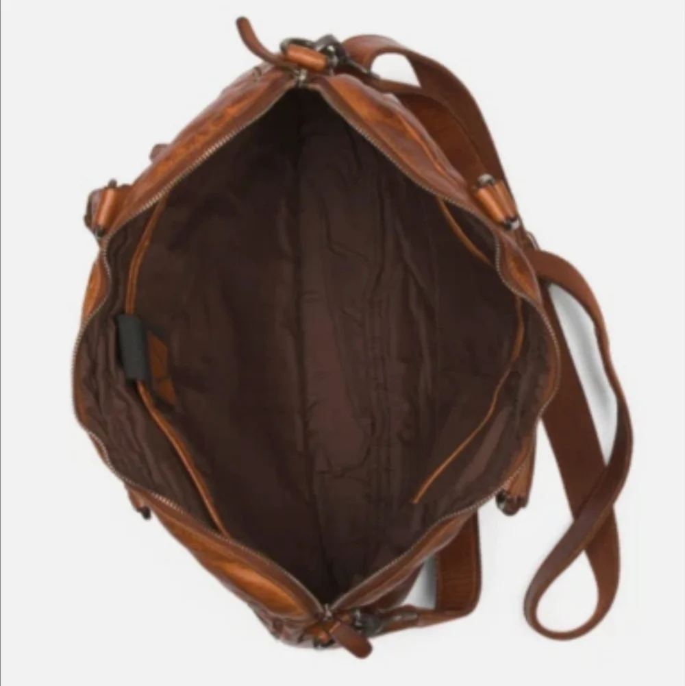 Vilenca Holland Made In Italy Leather Working Woven Laptop Satchel Cognac/Brown